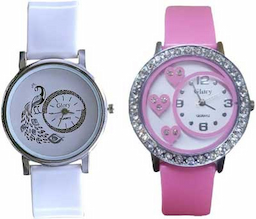 Analog Glory Round Dial Pink White pu Watch For Women(Pack of 2) 6 MONTH WARRANTY Analog Glory Round Dial Pink White pu Watch For Women(Pack of 2) 6 MONTH WARRANTY