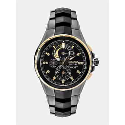 Seiko Coutura Men Black Perpetual Solar Chronograph Watch