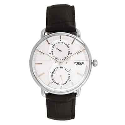Foce Men Silver-Toned Leather Analogue Watch FCMW11SSL