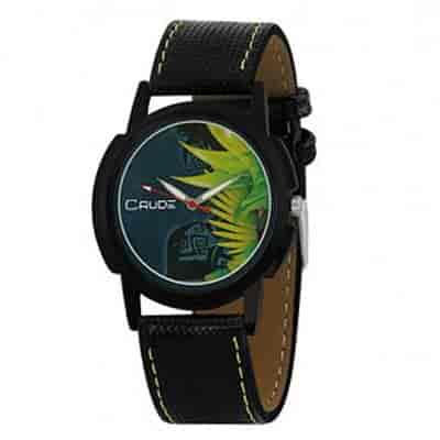 Crude Black Analog Watch rg460 With Leather Strap for Men's