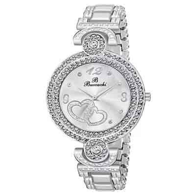 Buccachi Analouge Silver Dial Watch Water Resistant Silver Color Strap Watches for Women/Ladies/Girls