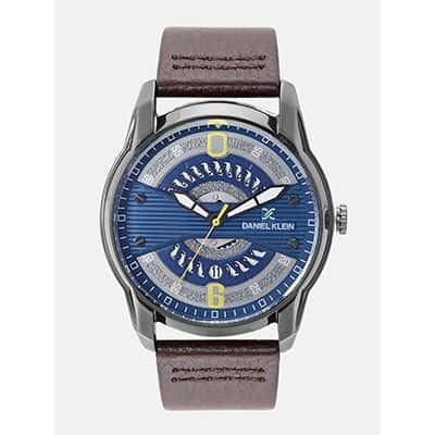 Men Blue & Grey Textured Analogue Watch DK12155-3