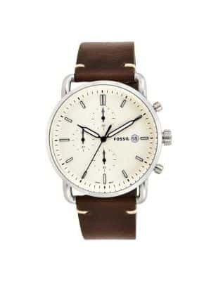 FS5402 Commuter Chrono Leather Silver Brown Analog Watch - For Men