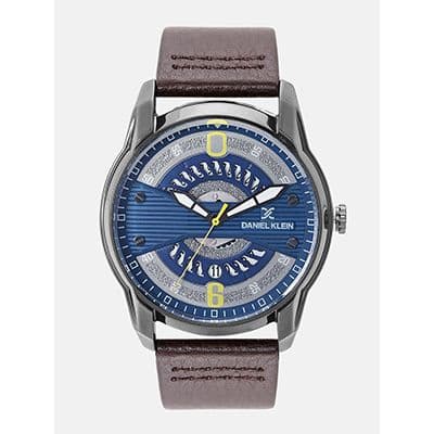 Men Blue & Grey Textured Analogue Watch DK12155-3