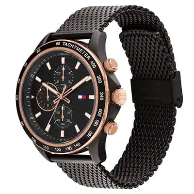 Black Dial Black Stainless Steel Strap Watch