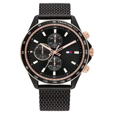 Black Dial Black Stainless Steel Strap Watch