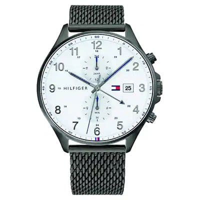 White Dial Grey Stainless Steel Strap Watch