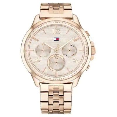 Rose Gold Dial Golden Stainless Steel Strap Watch