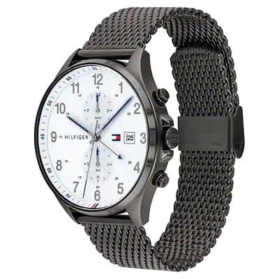 White Dial Grey Stainless Steel Strap Watch