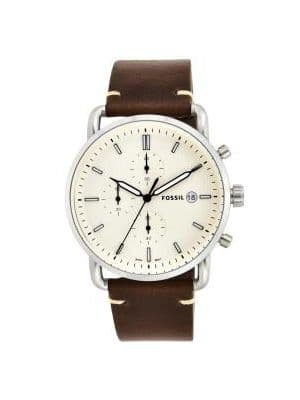 FS5402 Commuter Chrono Leather Silver Brown Analog Watch - For Men