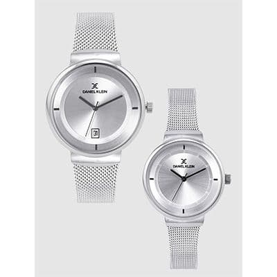 Premium Set of 2 His & Her Silver-Toned Analogue Watches DK12241-1