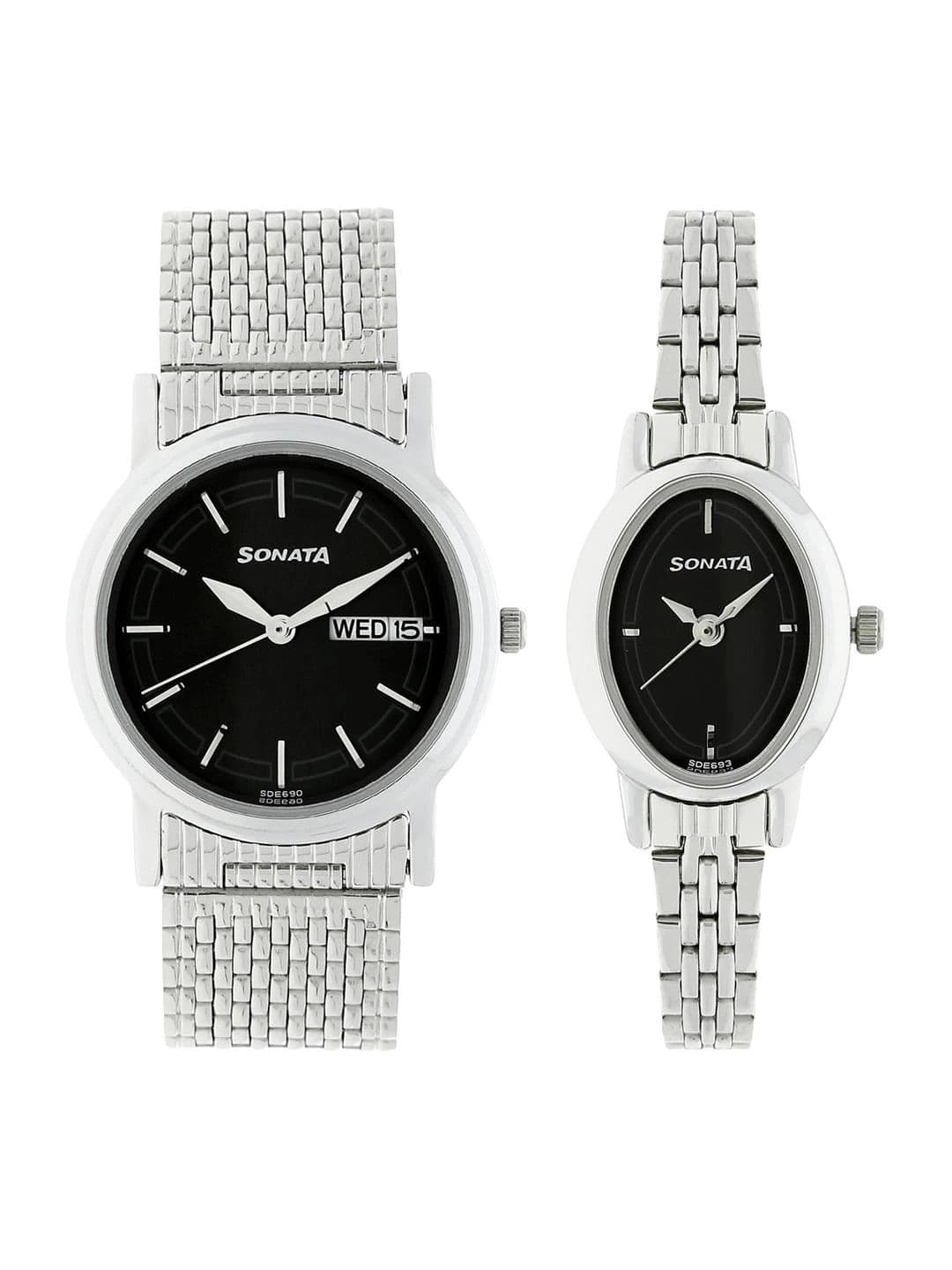Men Black Set of 2 His & Her Analogue Watch NK11418100SM01 Men Black Set of 2 His & Her Analogue Watch NK11418100SM01