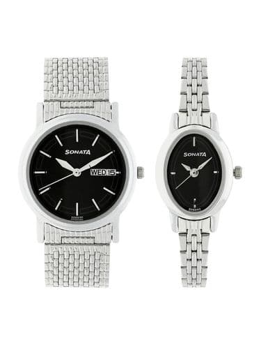 Men Black Set of 2 His & Her Analogue Watch NK11418100SM01 Men Black Set of 2 His & Her Analogue Watch NK11418100SM01