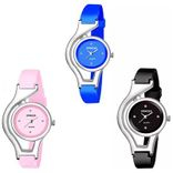 SPINOZA Round and unique design glory blue pink black combo of 3 watch for women Watch - For Girls
