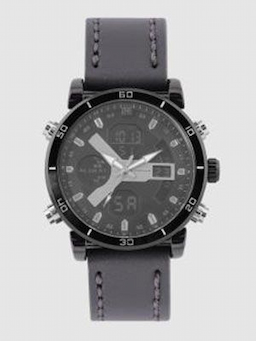 Giordano Men Black Analogue and Digital Leather Watch C1180-03 Giordano Men Black Analogue and Digital Leather Watch C1180-03