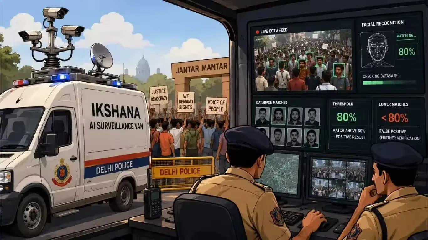 Delhi Police Use AI Facial Recognition Vans at Jantar Mantar Protests Delhi Police Use AI Facial Recognition Vans at Jantar Mantar Protests