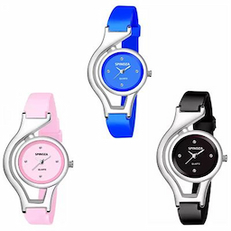 Spinoza Round and unique design glory blue pink black combo of 3 watch for women Watch - For Girls Spinoza Round and unique design glory blue pink black combo of 3 watch for women Watch - For Girls