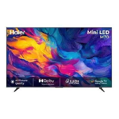 Haier New M70 Series MiniLED 215 cm (85) AI Smart Google TV with Gemini| HDR10+ | 2.1 Ch with Subwoofer| Gaming 120Hz Haier New M70 Series MiniLED 215 cm (85) AI Smart Google TV with Gemini| HDR10+ | 2.1 Ch with Subwoofer| Gaming 120Hz